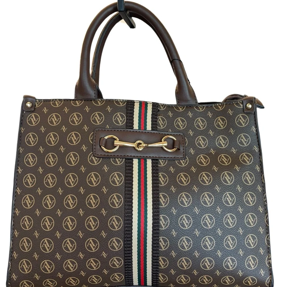 NEW‎ Adrienne Vittadini Signature Sport Collection Satchel Monogram Chocolate